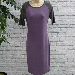 LuLaRoe Julia Dress XS Heather Lavender, Gray Raglan Sleeves, Casual Knit Midi